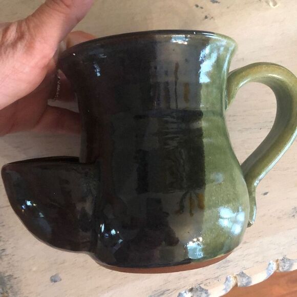 MudWorks pottery mug green black planter - Picture 2 of 7